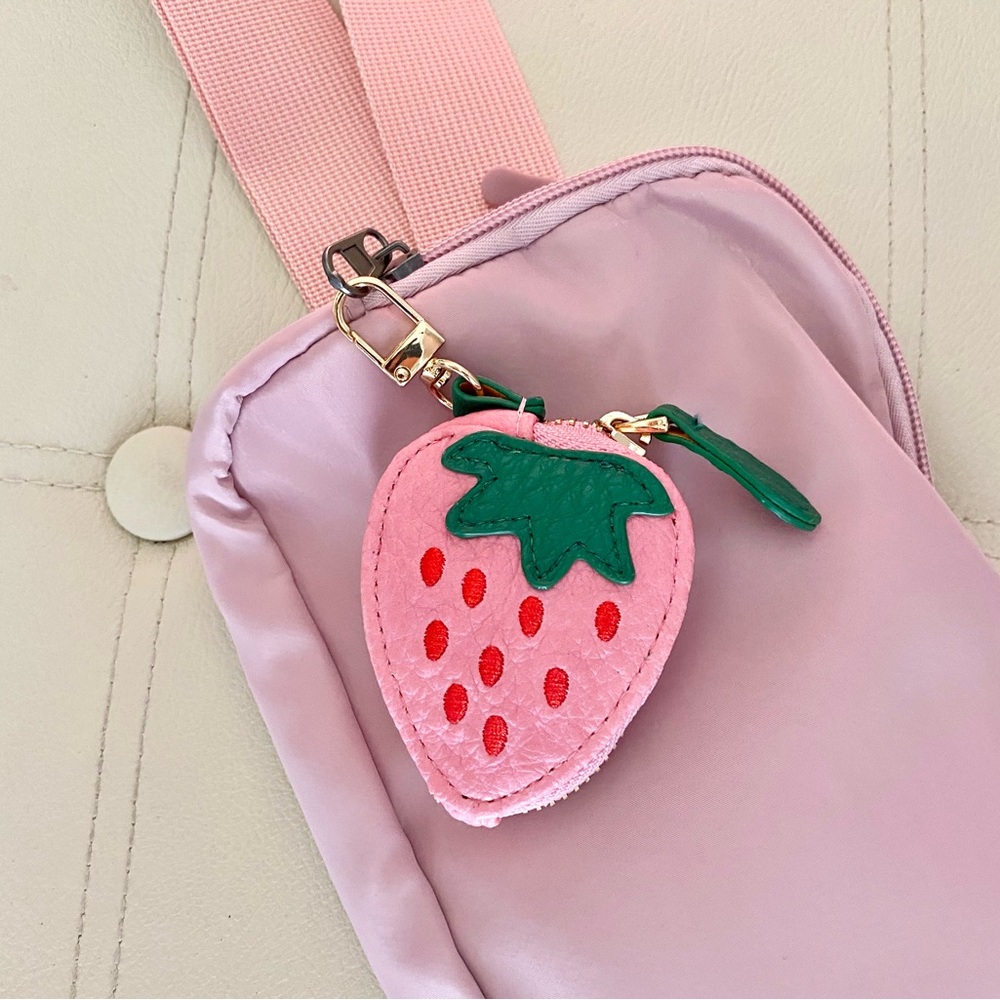 Strawberry Coin Purse Keychain Pink Strawberry purse charm Keychain pouch - Picture 12 of 15